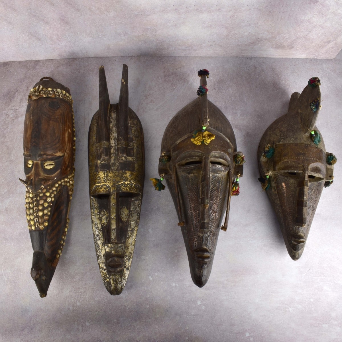 African Polychrome Carved Wood Masks