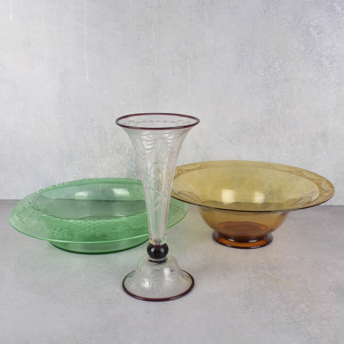 Mid-20th Century Etched Glass Pieces