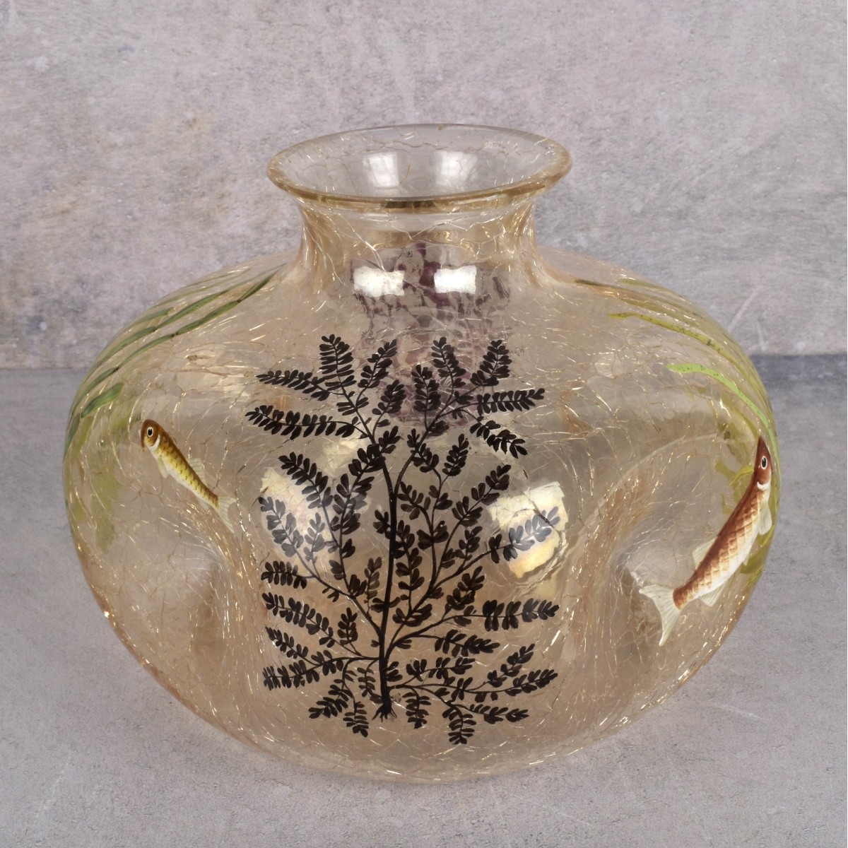 Moser Clear Art Glass Crackled Fish Vase
