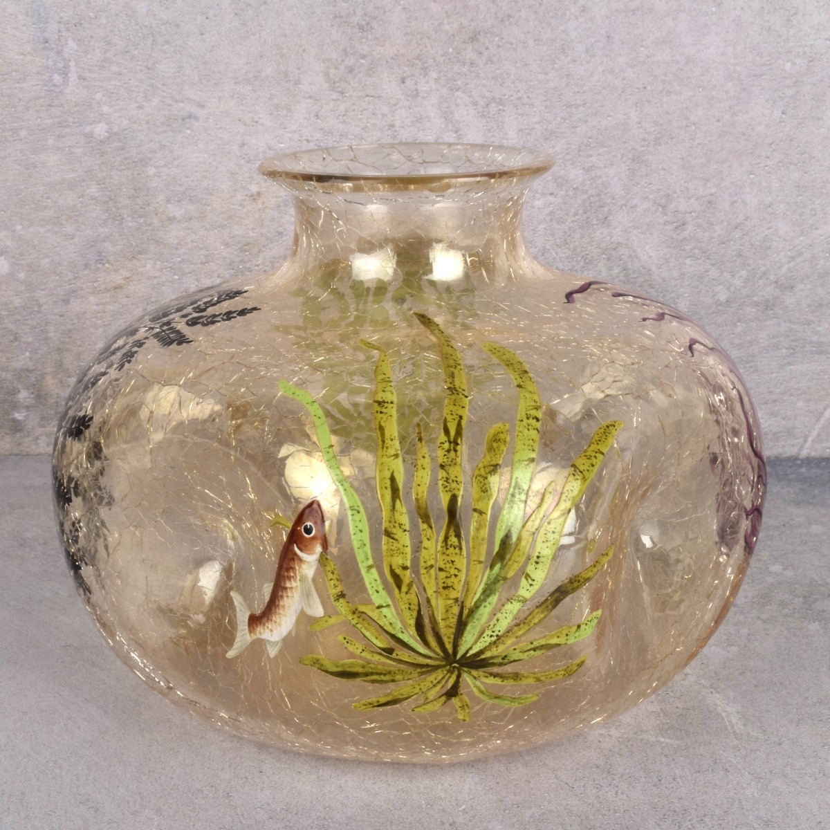 Moser Clear Art Glass Crackled Fish Vase