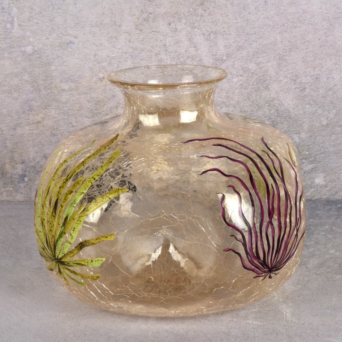 Moser Clear Art Glass Crackled Fish Vase