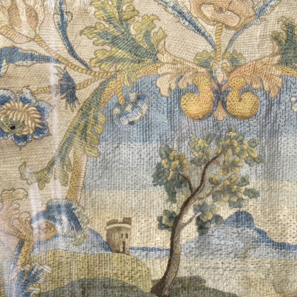 Antique Needlework Landscape Scene