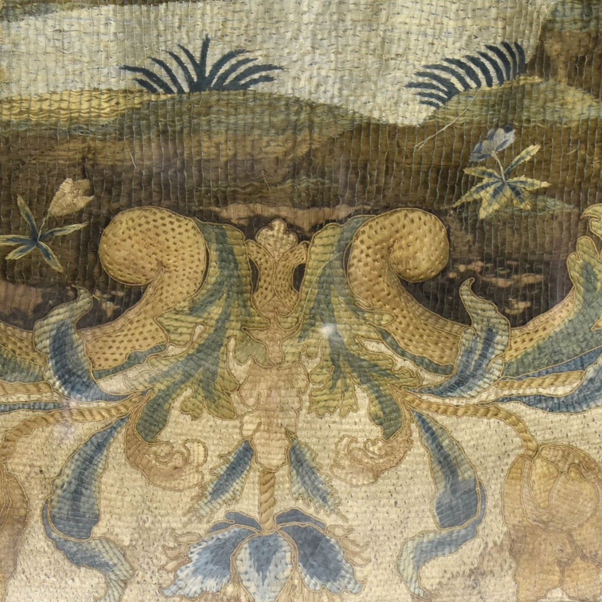 Antique Needlework Landscape Scene
