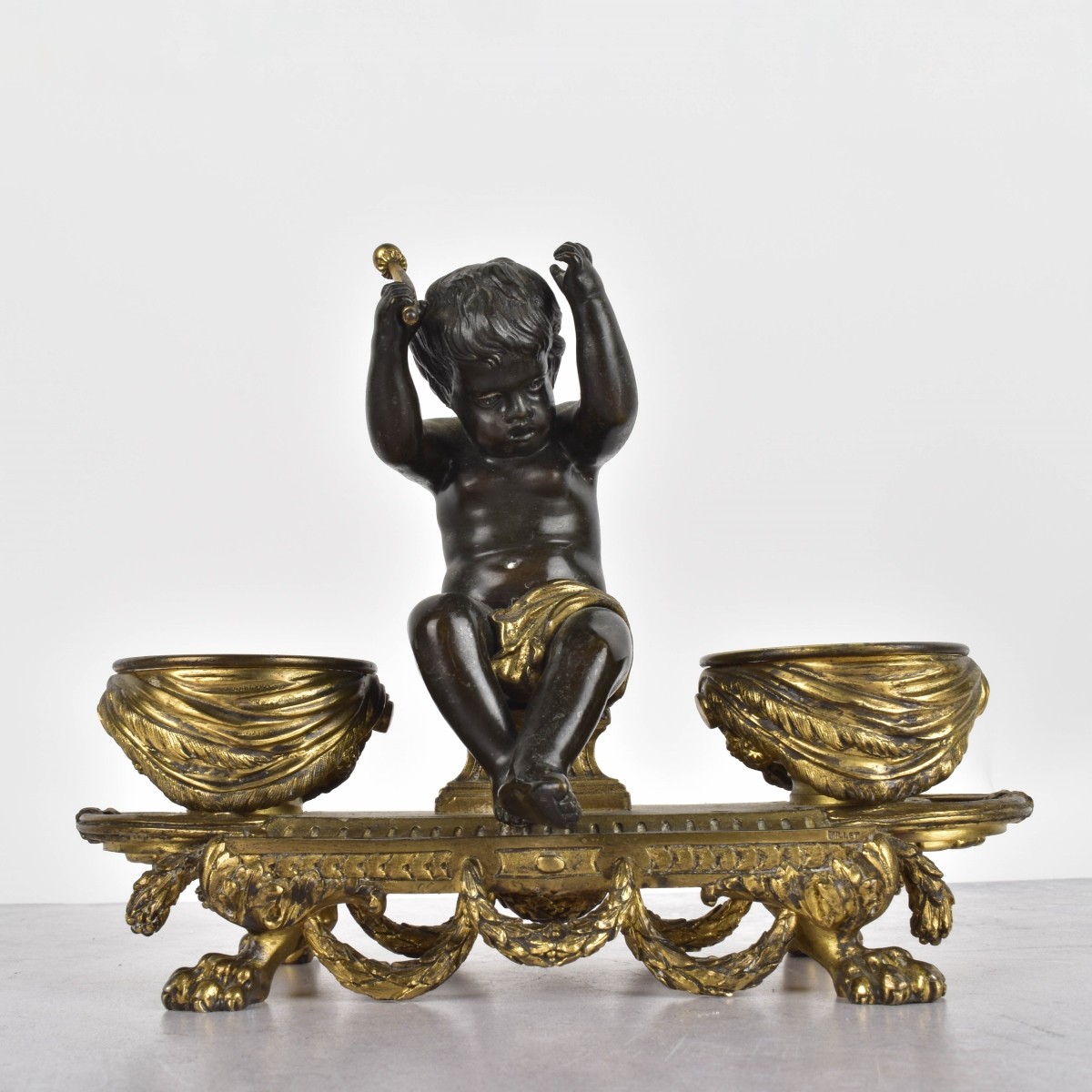 Bronze Inkwell with Putto Drumming