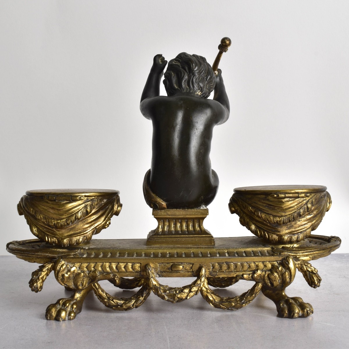 Bronze Inkwell with Putto Drumming