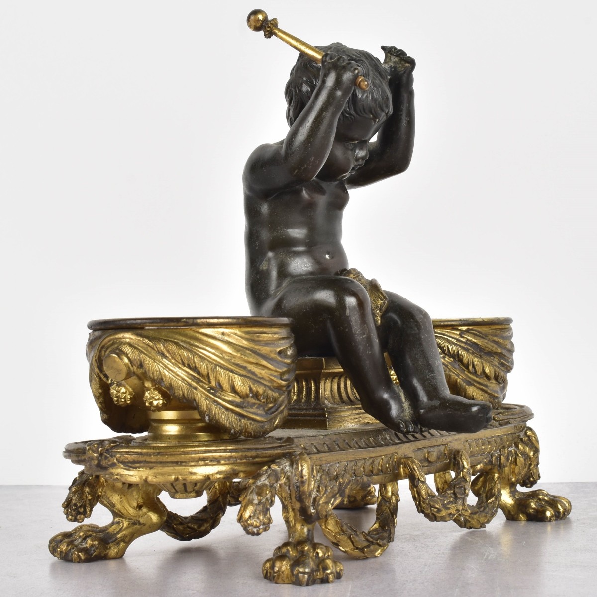 Bronze Inkwell with Putto Drumming