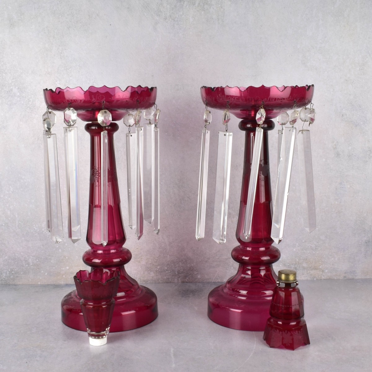 Cranberry Red Crystal Luster Lamps