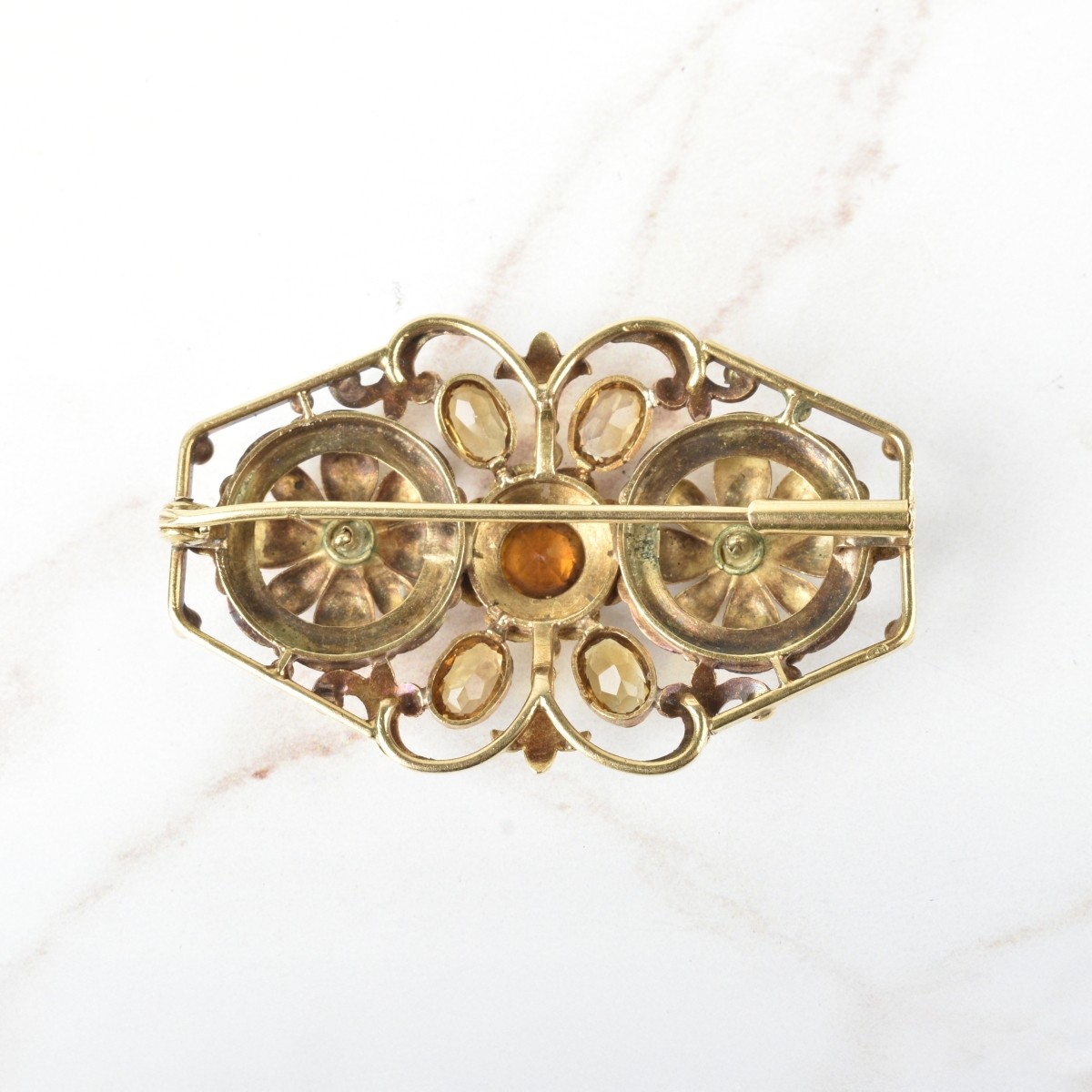 Art Nouveau 18K and Citrine Brooch