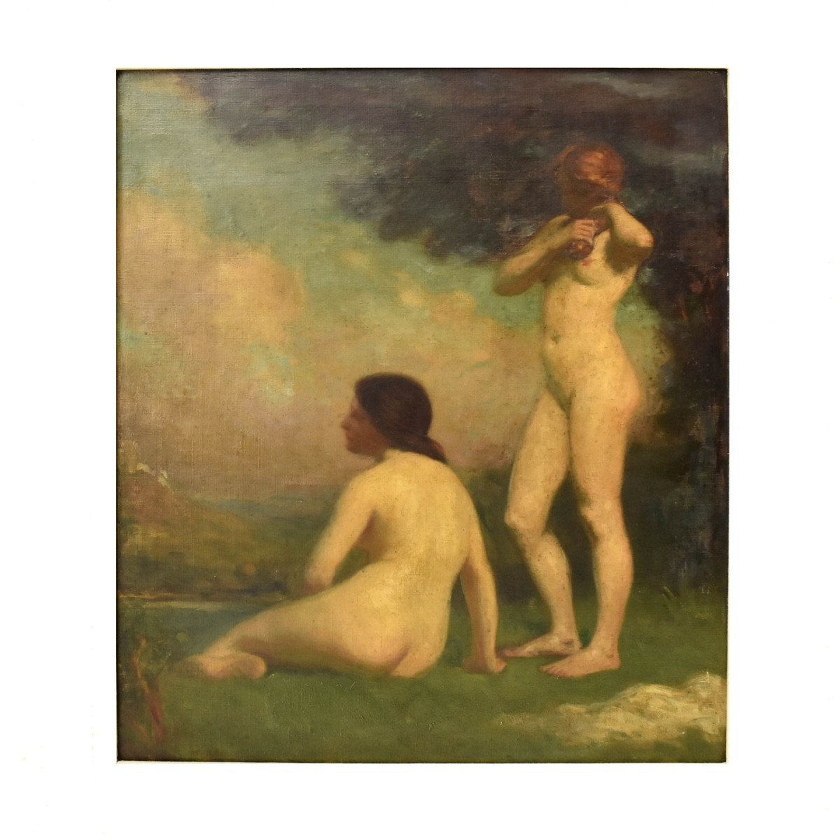 Antique Oil on Canvas Painting of Nudes