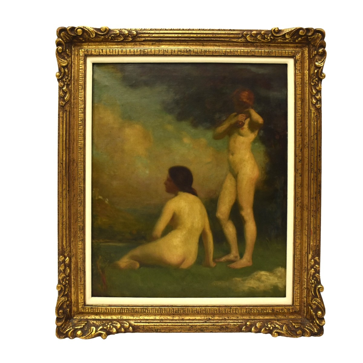 Antique Oil on Canvas Painting of Nudes