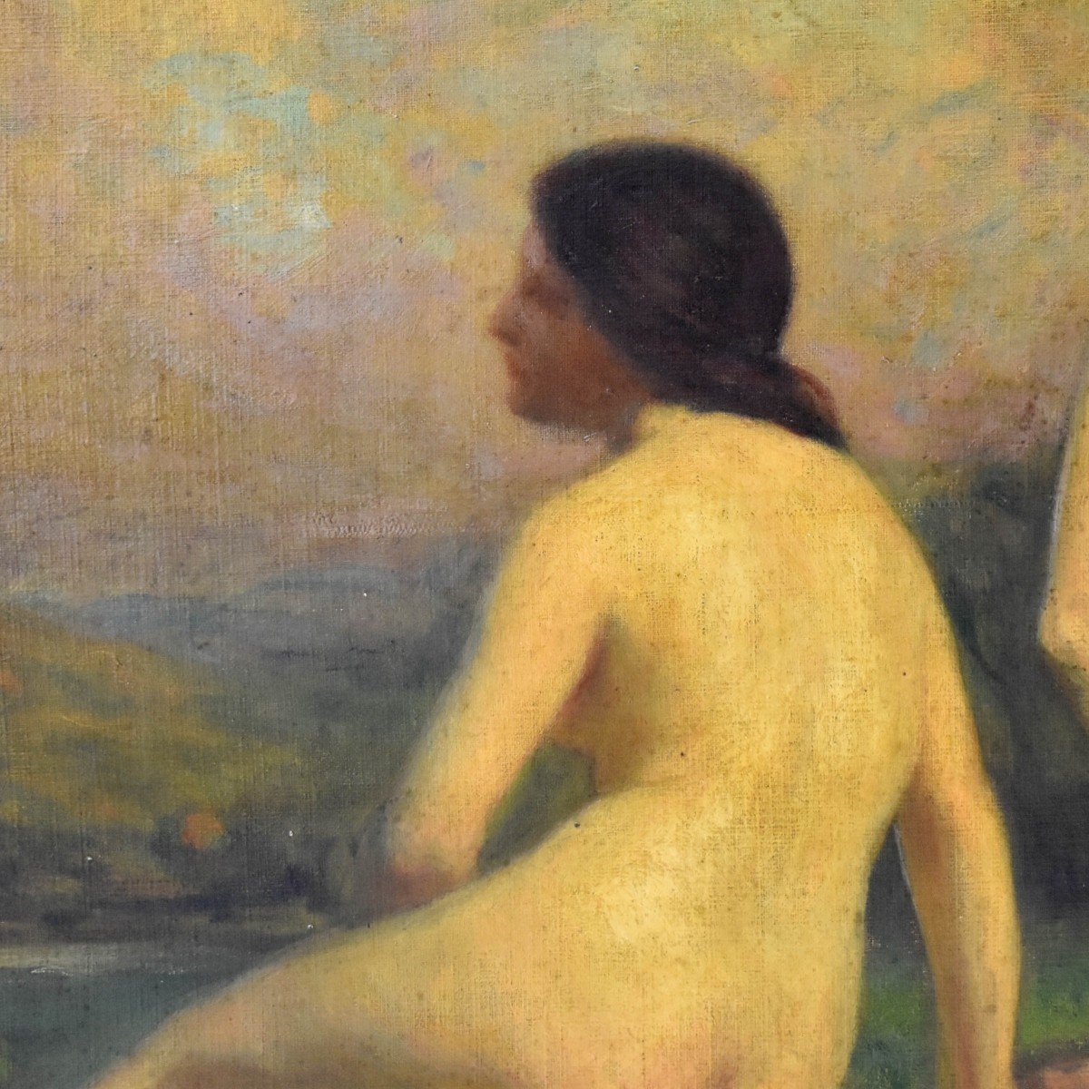 Antique Oil on Canvas Painting of Nudes