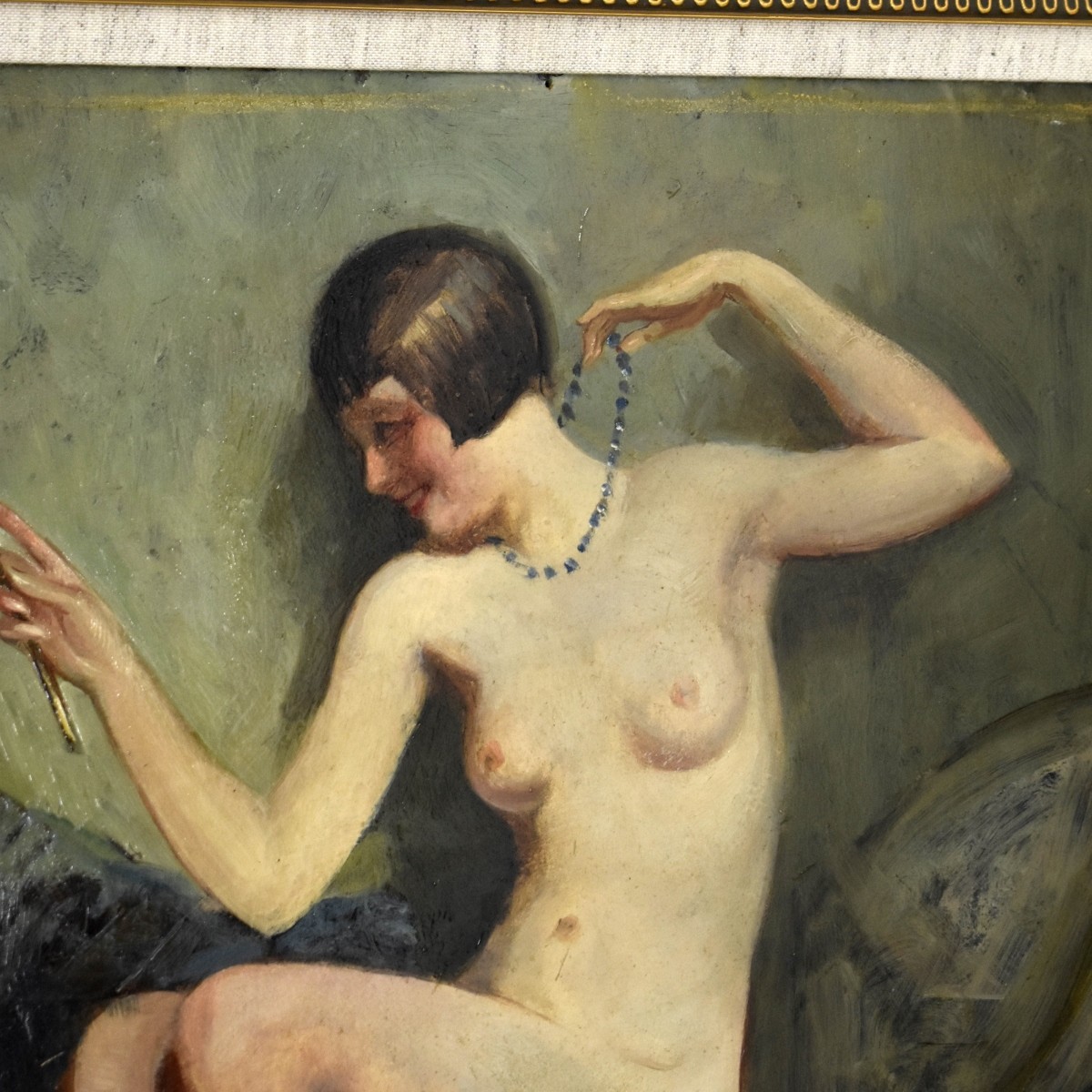 Oil On Board Nude Female Flapper Era 1920s