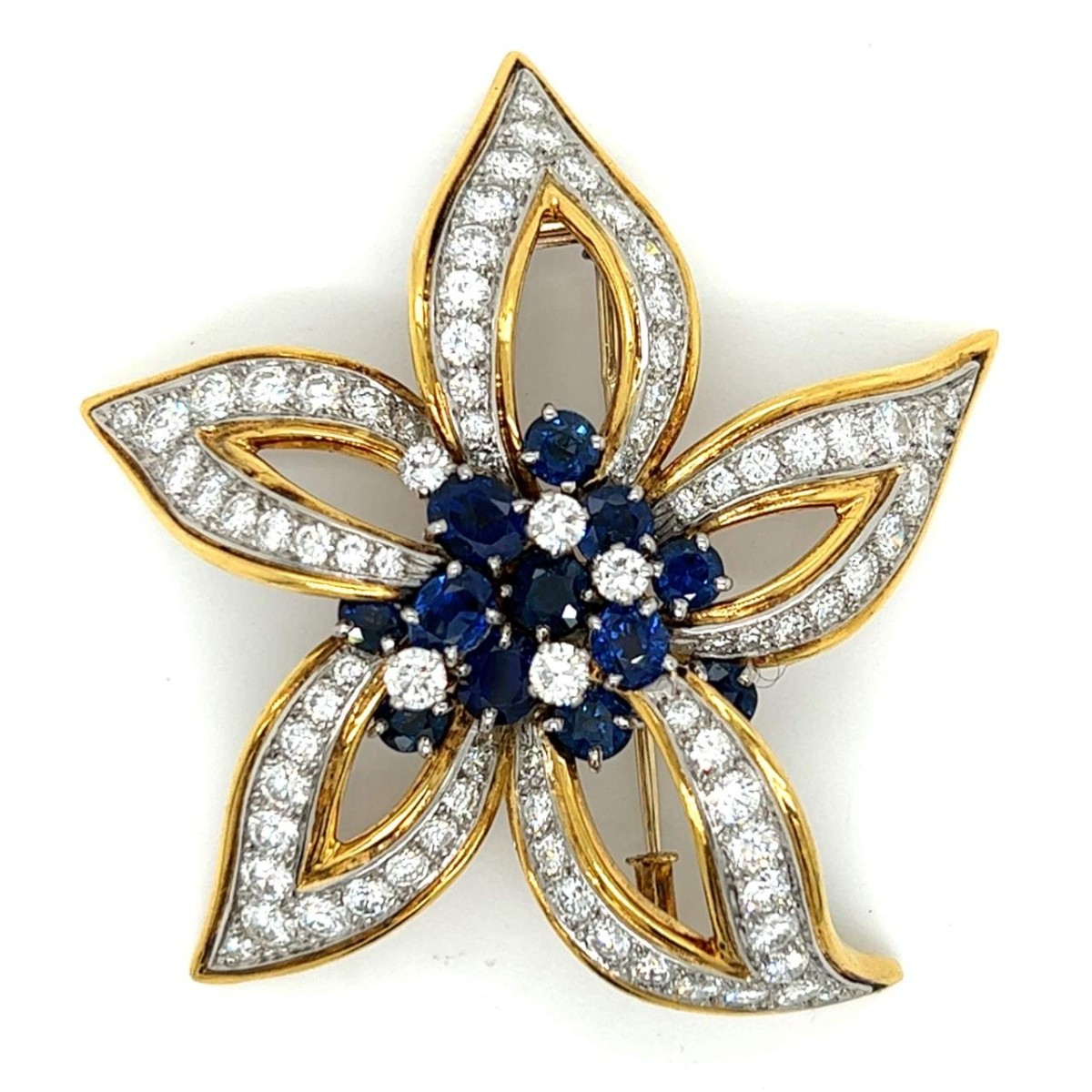 Faberge Diamond, Sapphire and 18K Brooch