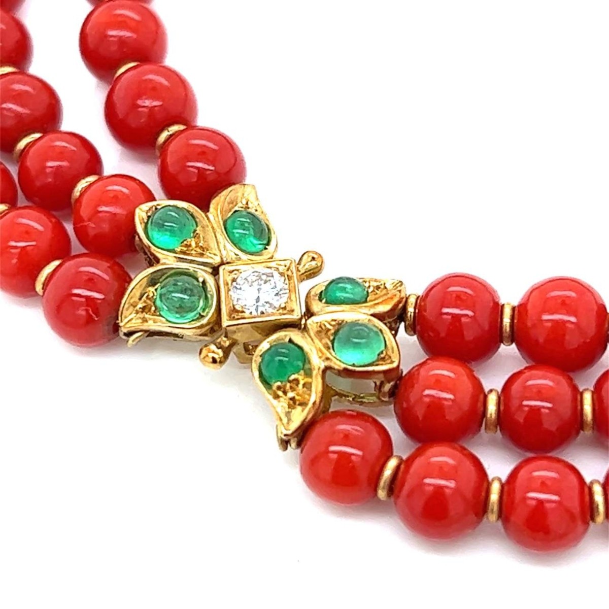Coral, Emerald and Diamond Necklace