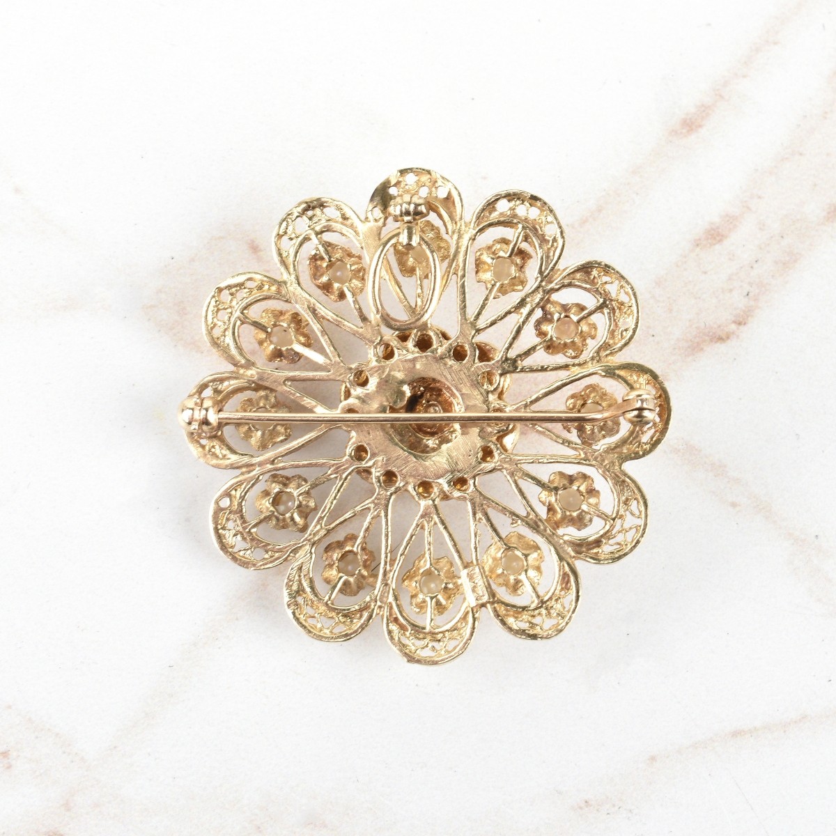 Pearl, Enamel and 14K Brooch