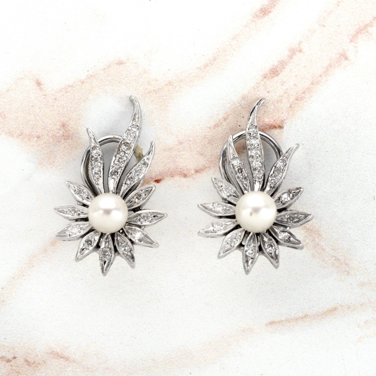 Pearl, Diamond and 14K Ear Clips