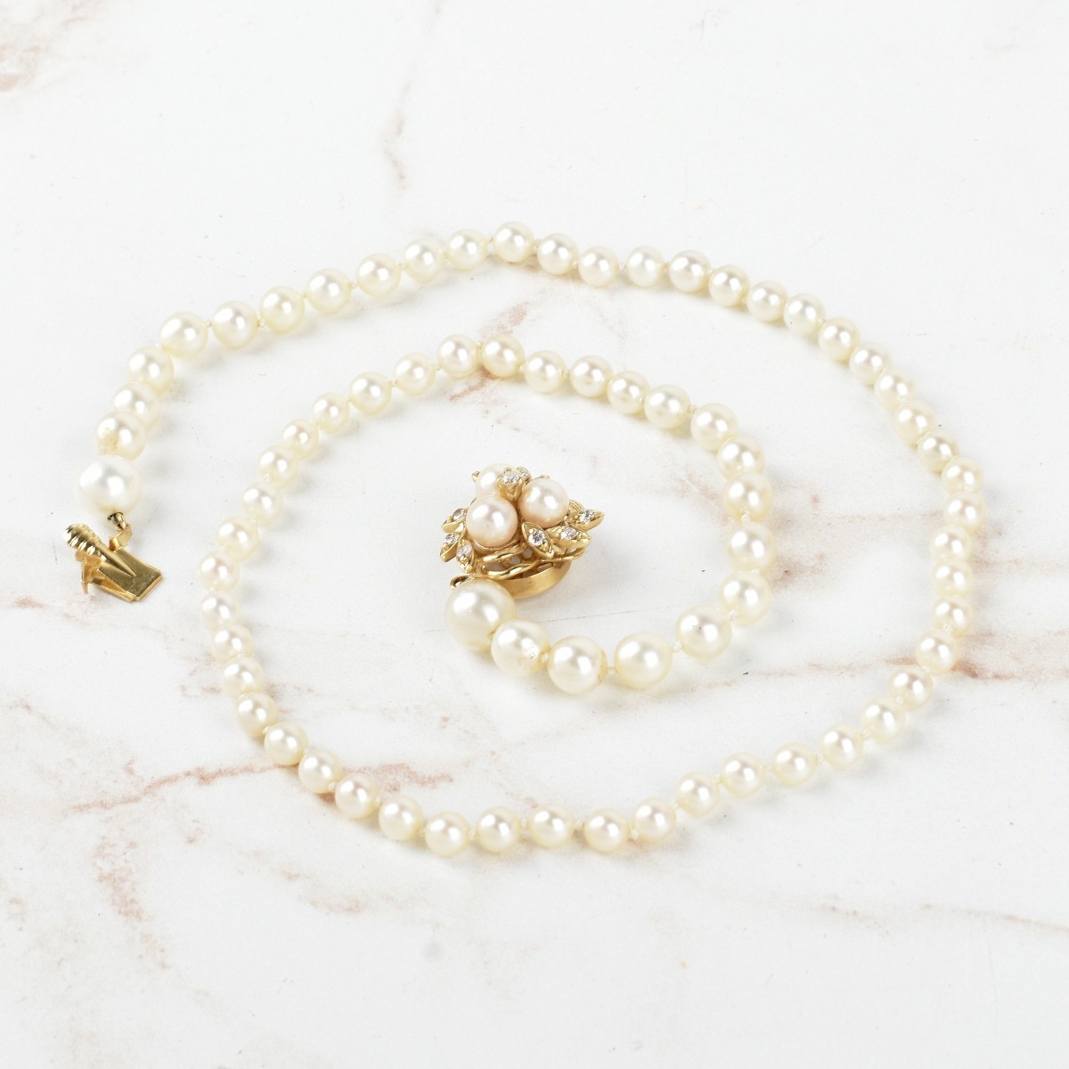 Pearl, Diamond and 14K Necklace