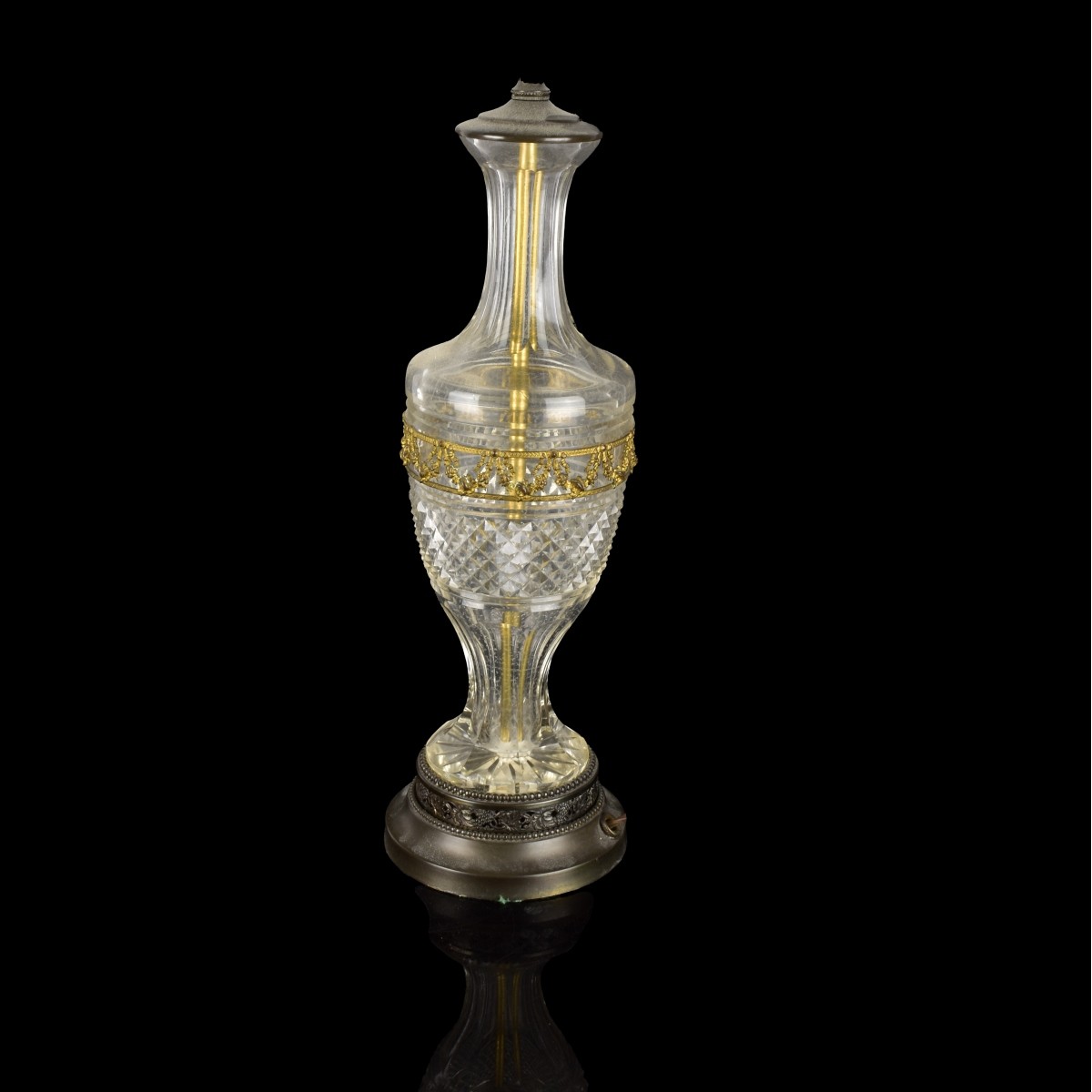 Antique Baccarat Bronze Mount Crystal Lamp