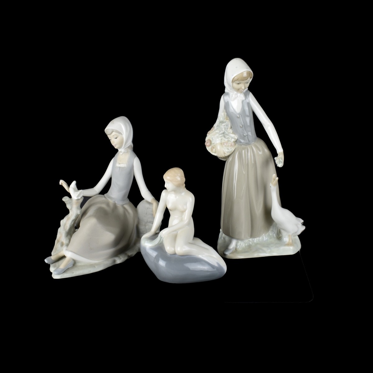 3 Vintage Porcelain Figurines Lladro Nao