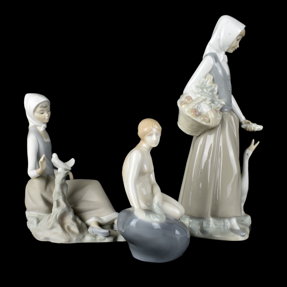 3 Vintage Porcelain Figurines Lladro Nao