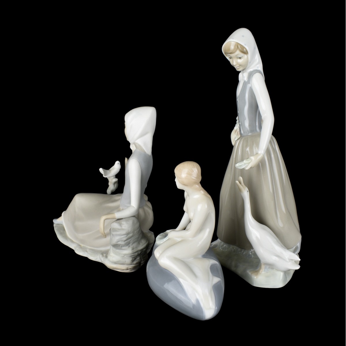 3 Vintage Porcelain Figurines Lladro Nao