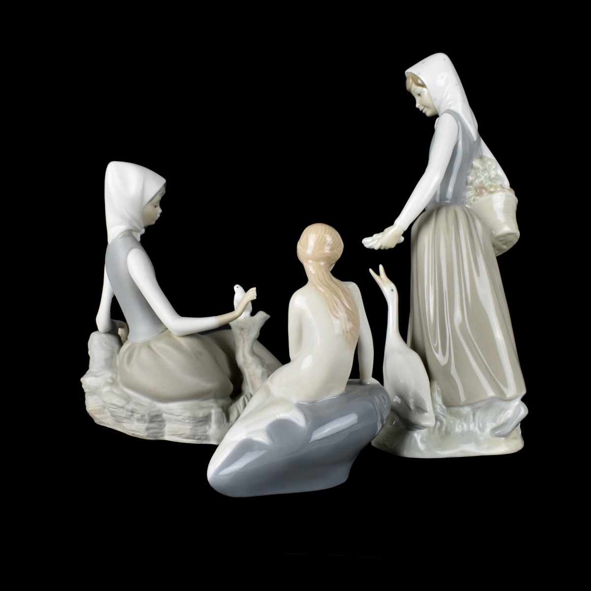 3 Vintage Porcelain Figurines Lladro Nao