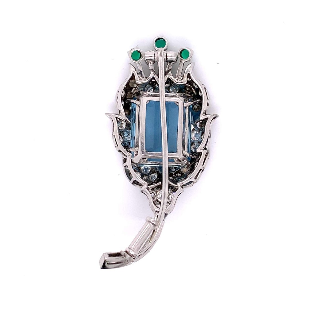 Aquamarine, Diamond and Emerald Brooch