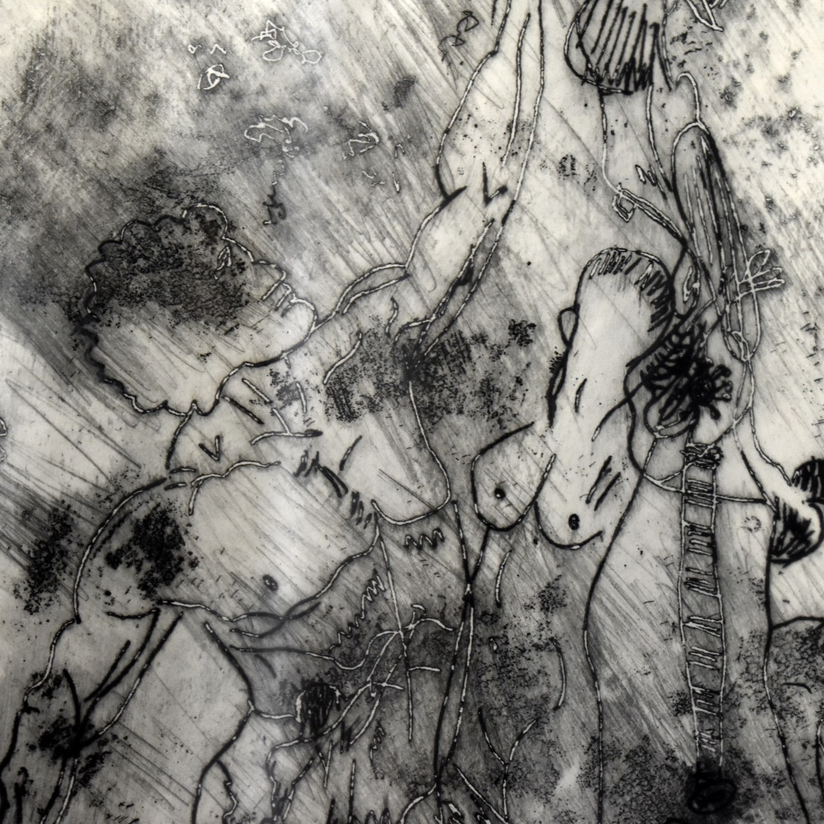 France Lieber "Flying Figures" Etching