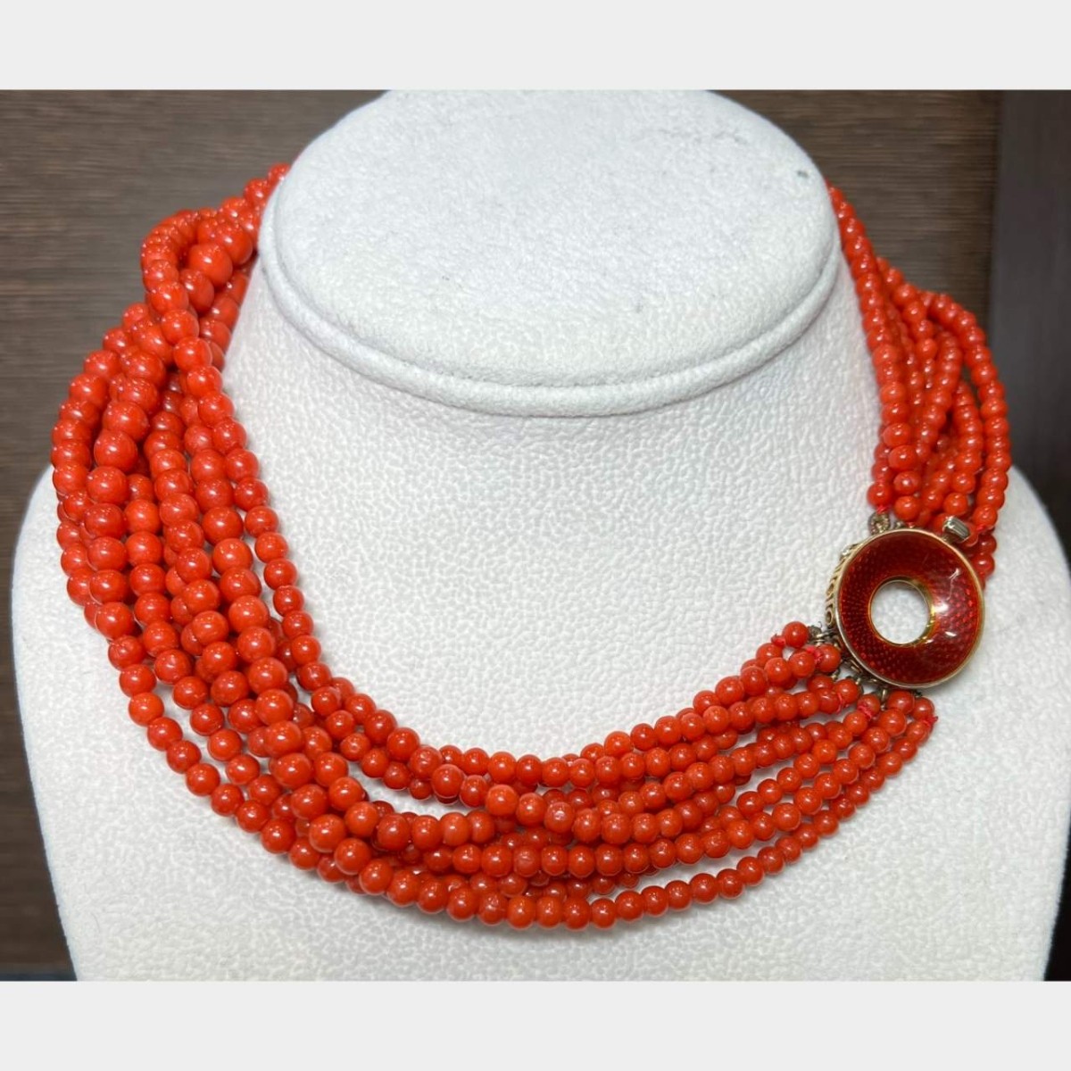 Certified Red Coral and 18K Necklace