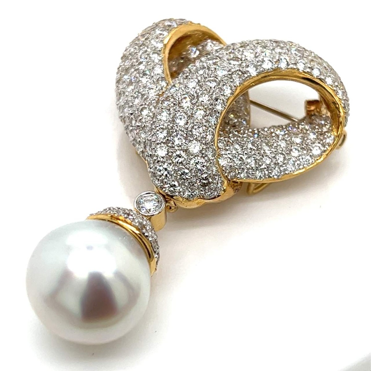 Diamond, Pearl and 18K Brooch