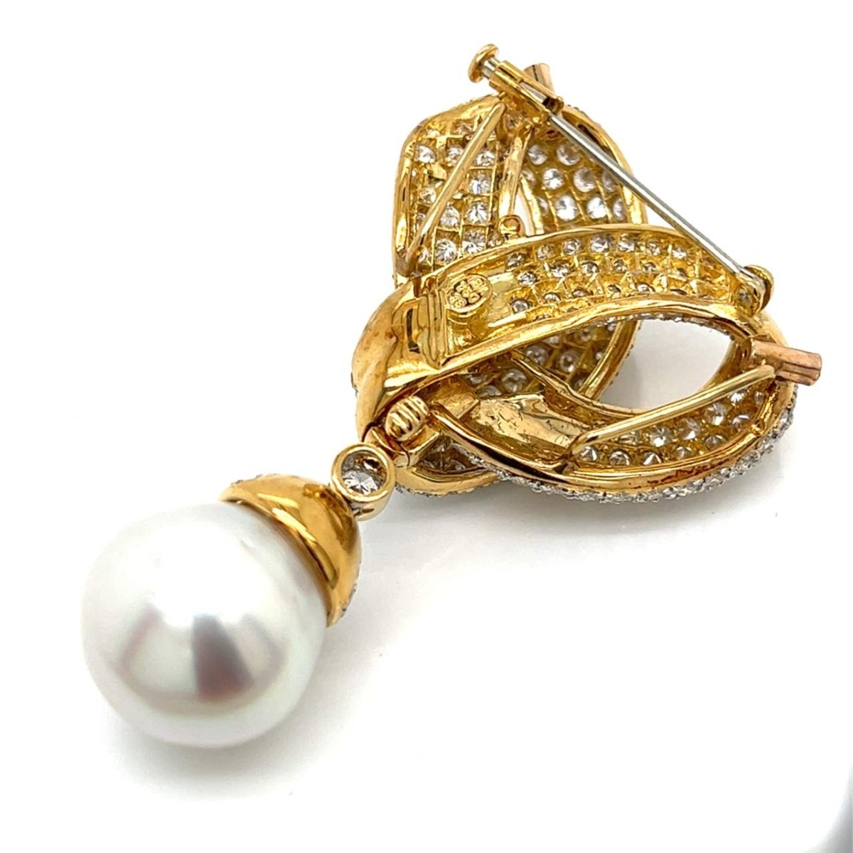 Diamond, Pearl and 18K Brooch