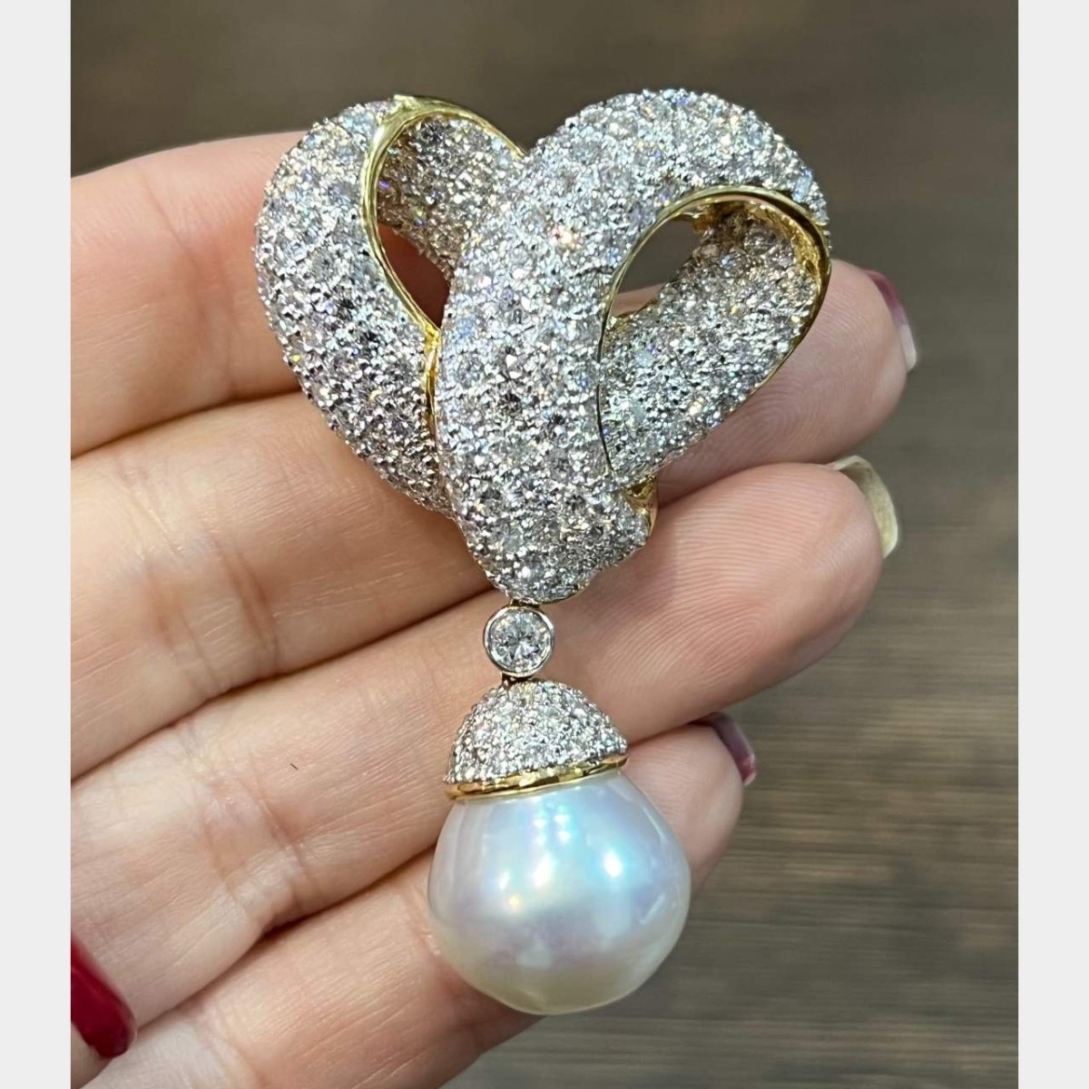 Diamond, Pearl and 18K Brooch