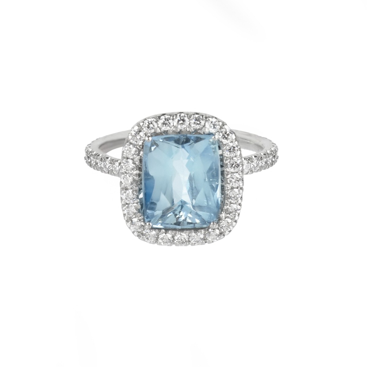 Aquamarine, Diamond and Platinum Ring