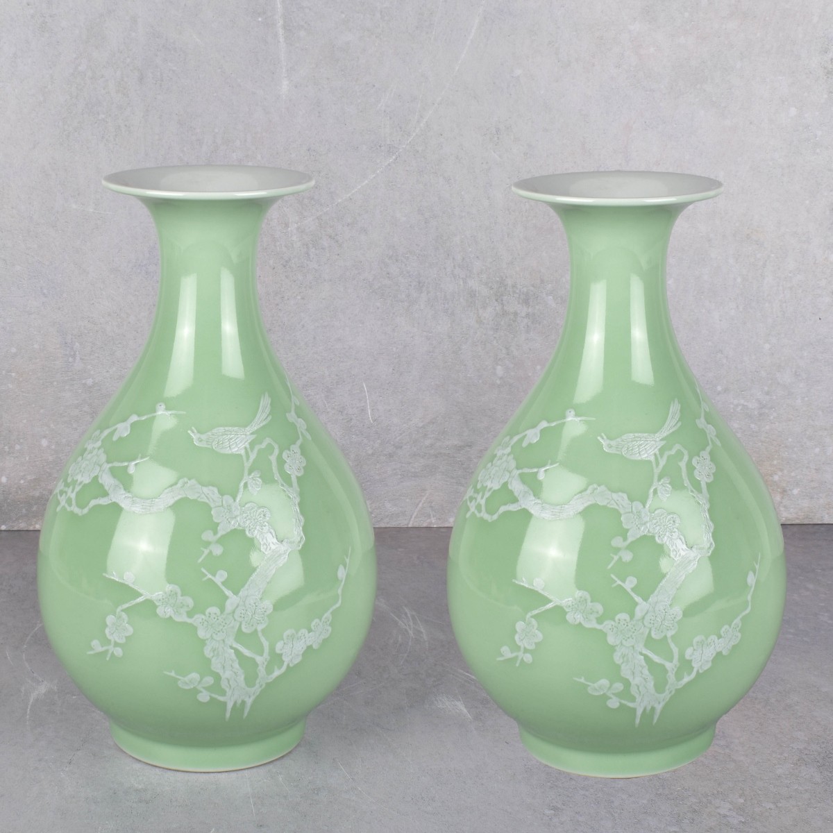 Pair of Chinese Green Glazed Porcelain Vases