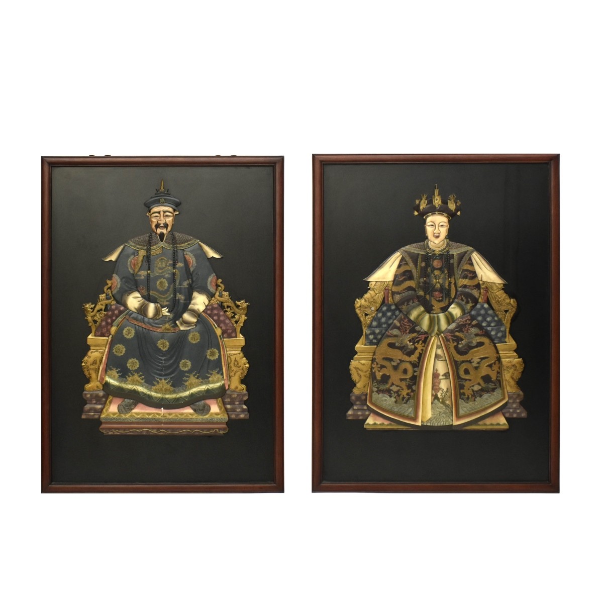 Chinoiserie Style Emperor and Empress Wood Panels