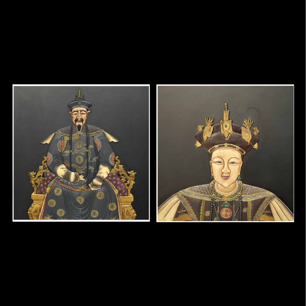 Chinoiserie Style Emperor and Empress Wood Panels