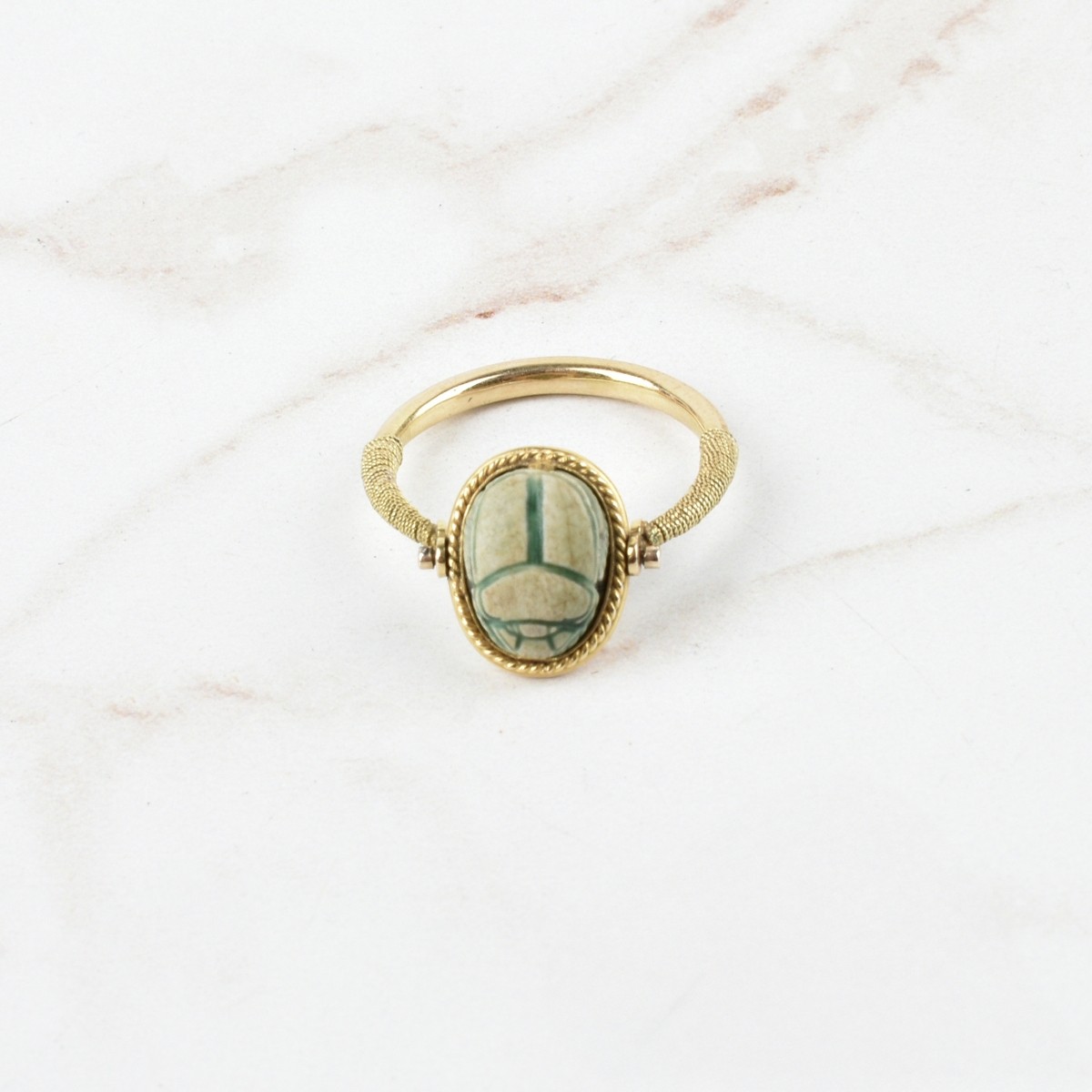 Egyptian Faience Scarab and 14K Ring