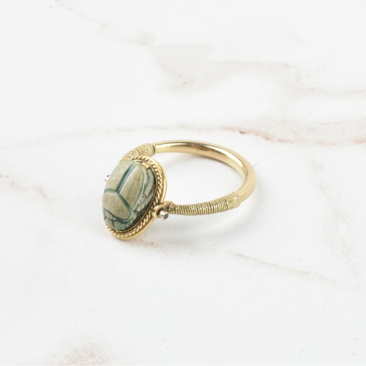Egyptian Faience Scarab and 14K Ring