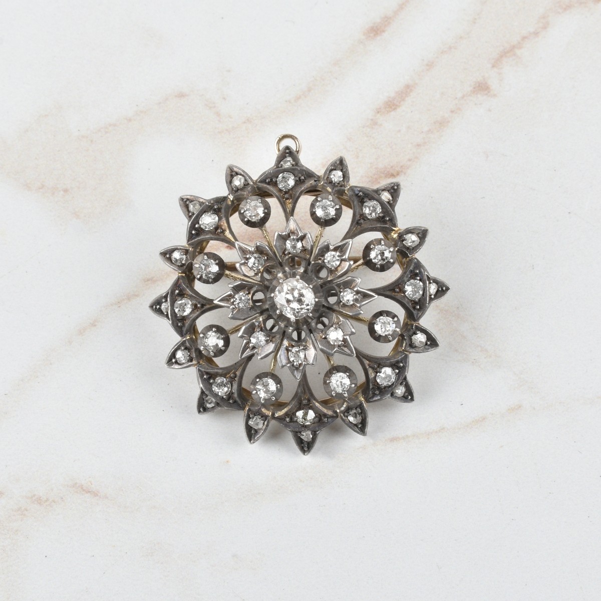Diamond, Silver and 14K Pendant / Brooch