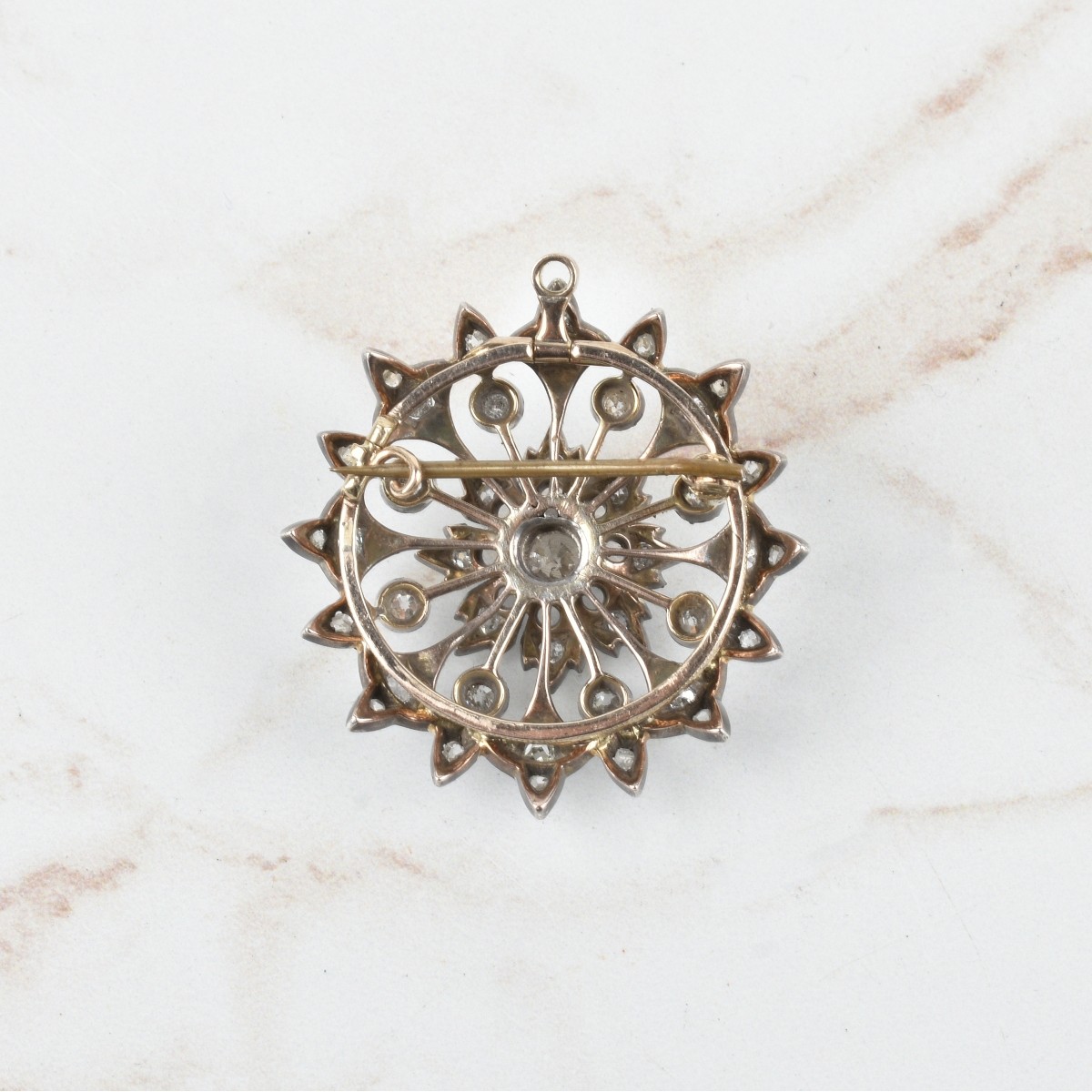 Diamond, Silver and 14K Pendant / Brooch