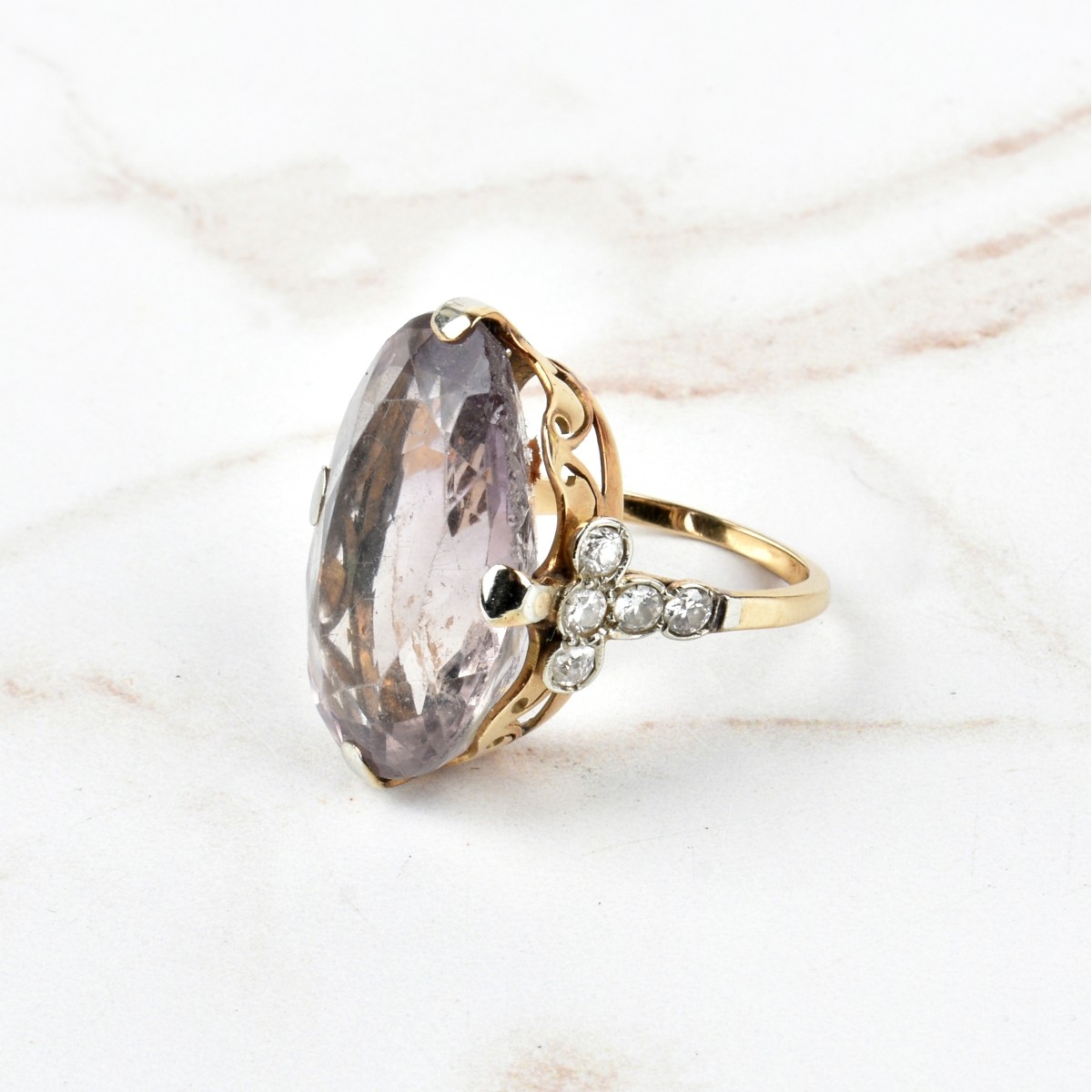 Amethyst, Diamond and 14K Ring