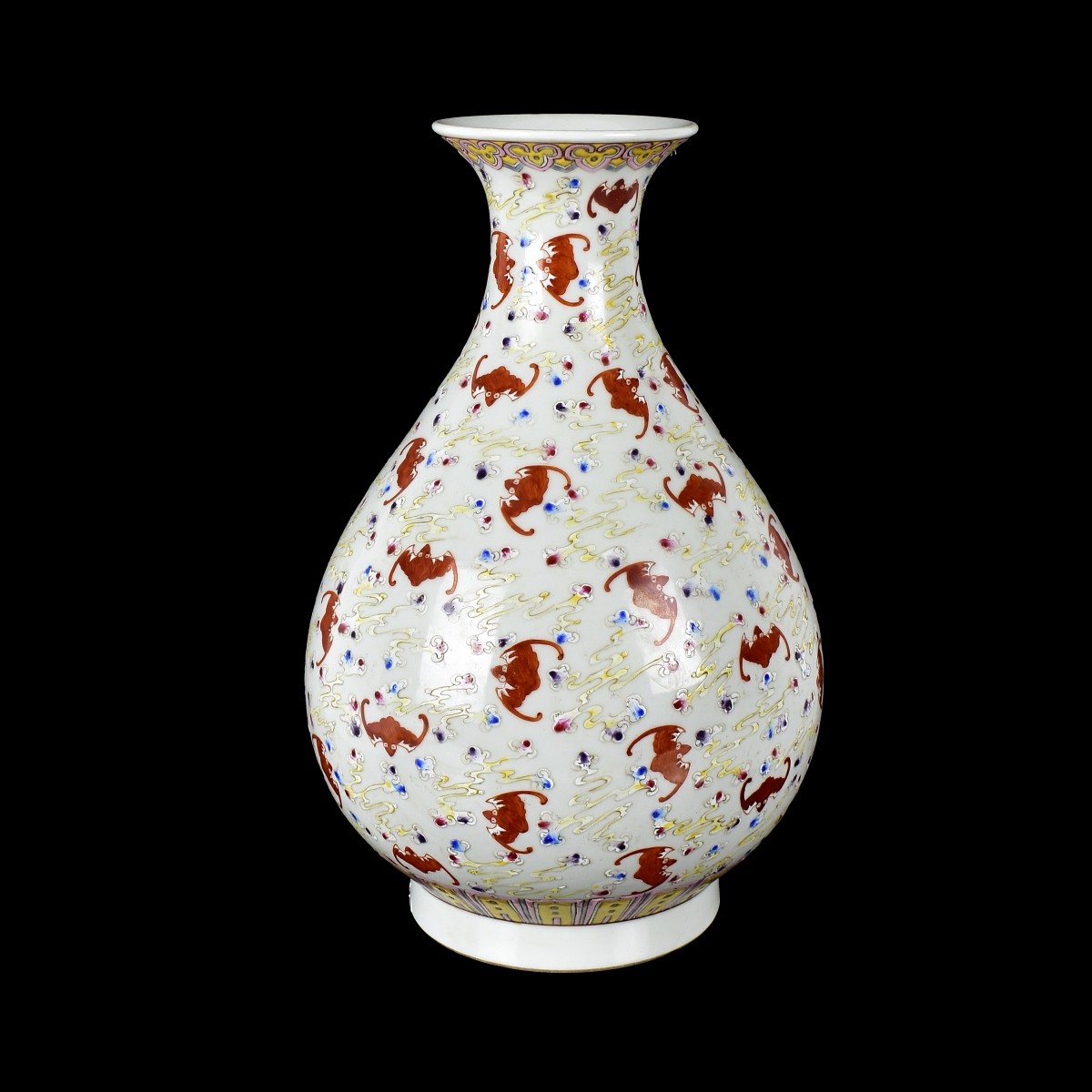 Large Chinese Famille Rose Fu Bats Vase