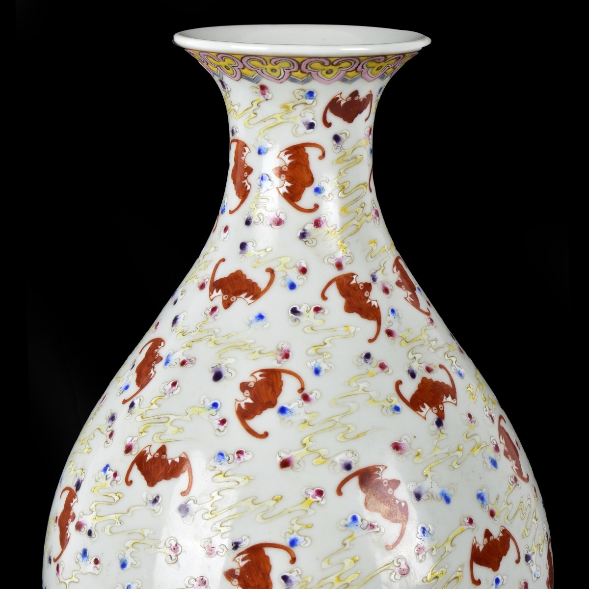 Large Chinese Famille Rose Fu Bats Vase
