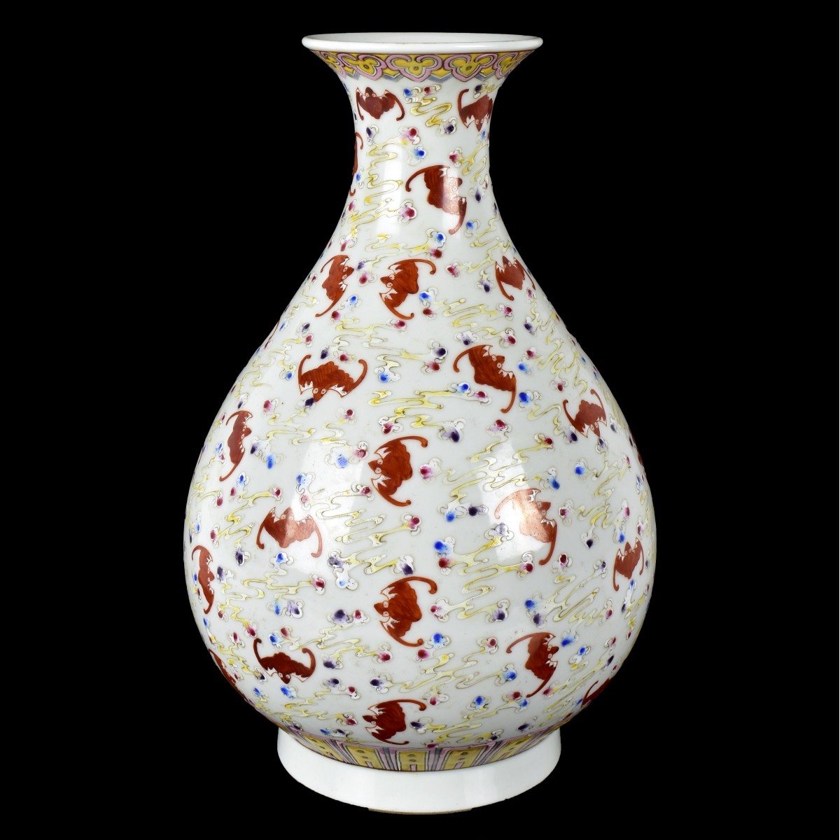 Large Chinese Famille Rose Fu Bats Vase