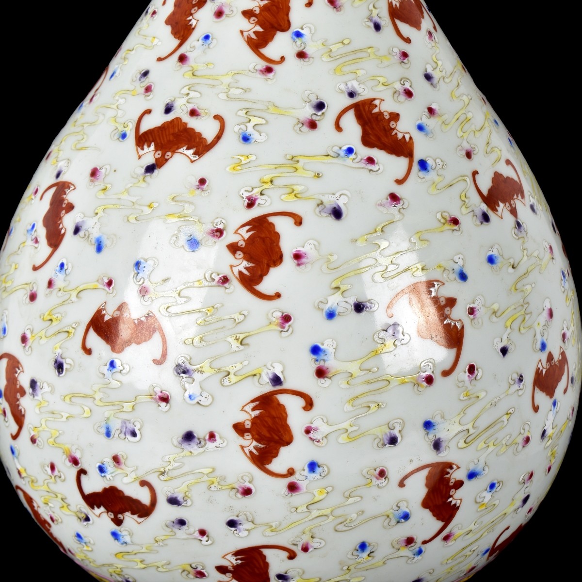 Large Chinese Famille Rose Fu Bats Vase