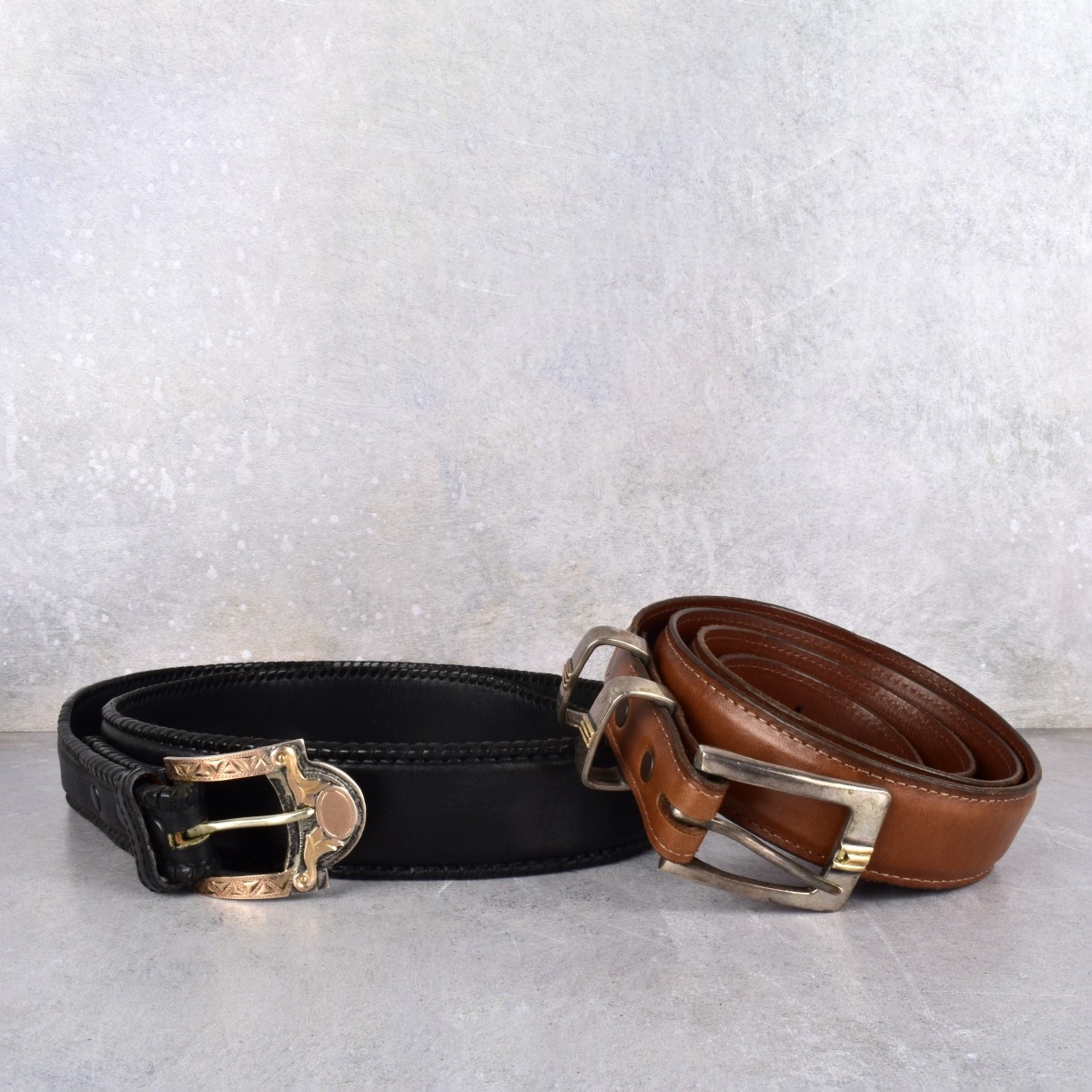 Two (2) Designer Leather Belts with Sterling