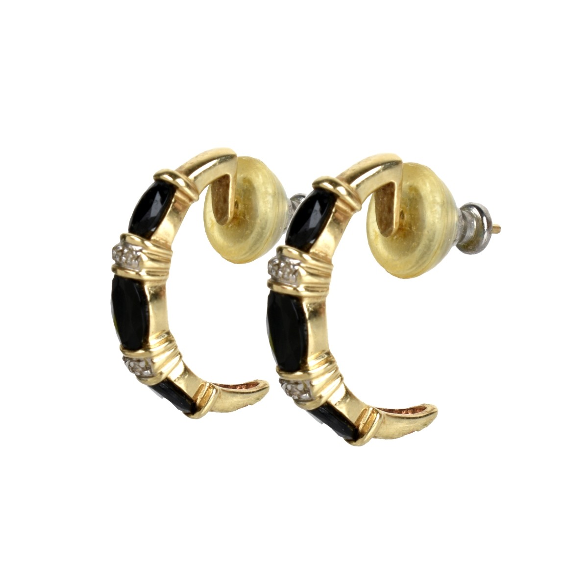 Onyx, Diamond and 14K Earrings