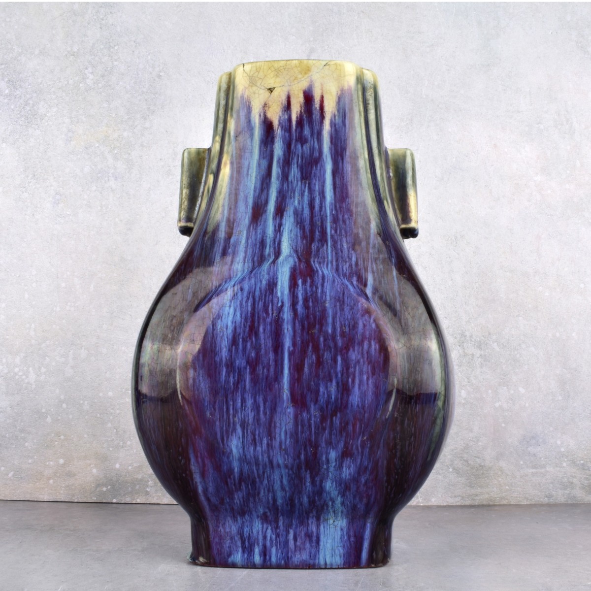 Chinese Flambe-Glazed Fanghu Shape Vase