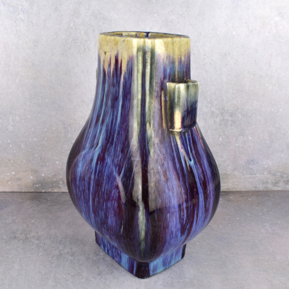 Chinese Flambe-Glazed Fanghu Shape Vase