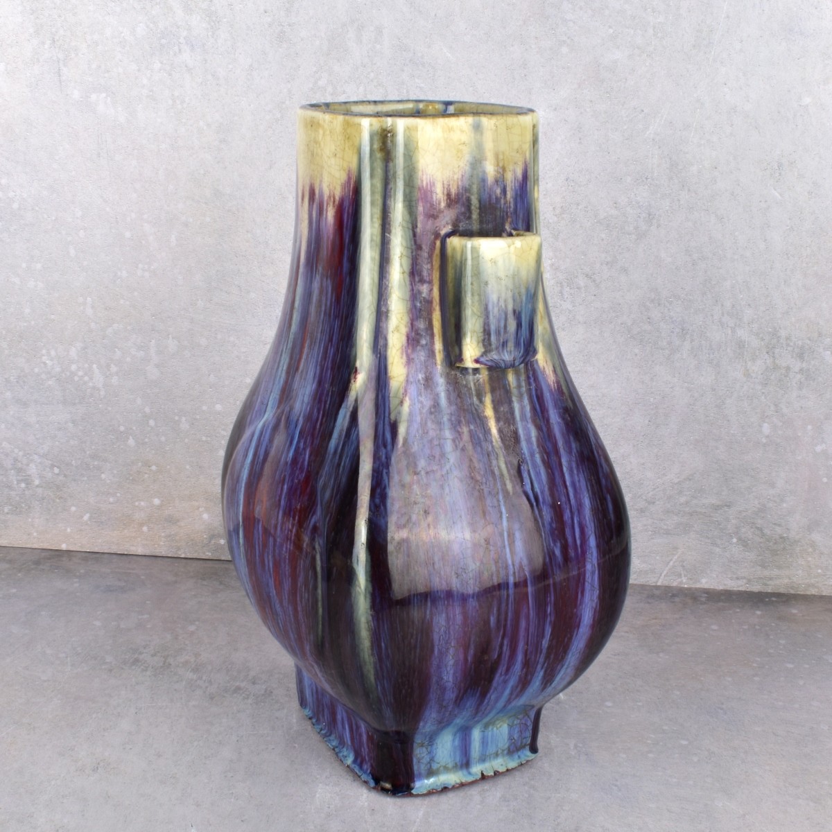 Chinese Flambe-Glazed Fanghu Shape Vase